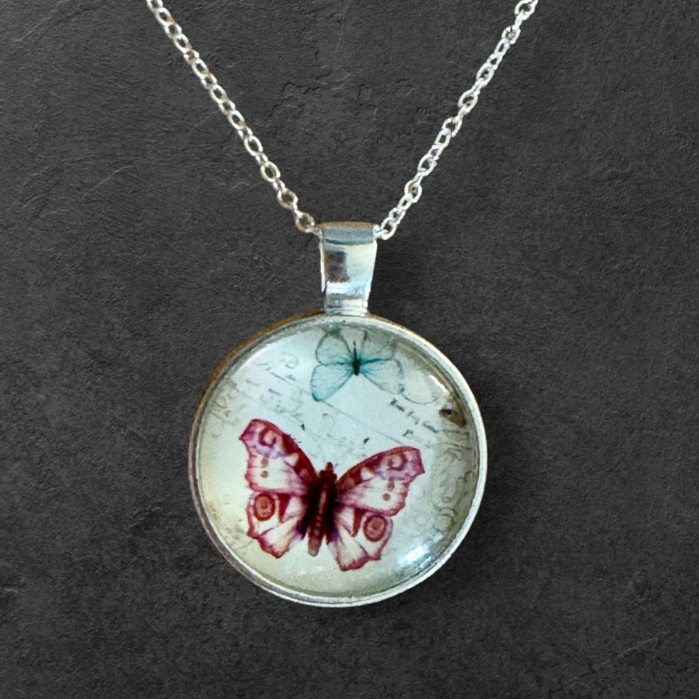 Butterfly Pendant Silver Tone Necklace